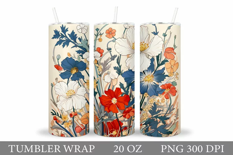 Floral Tumbler Wrap. Flowers Tumbler Sublimation