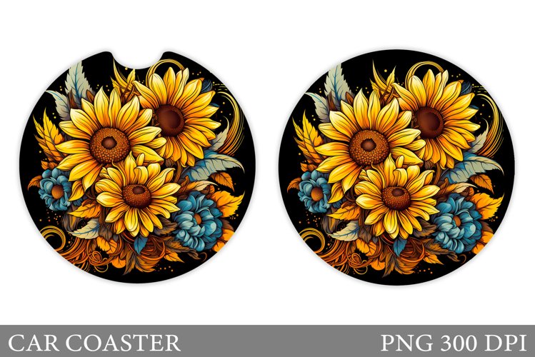 Sunflowers Car Coaster Design. Flowers Coaster Sublimation