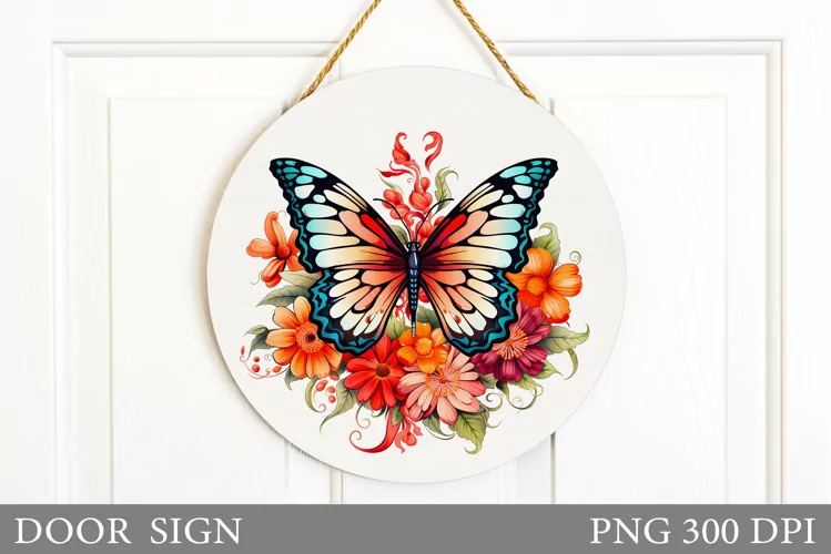 Butterfly Door Sign Sublimation. Flowers Door Sign Design