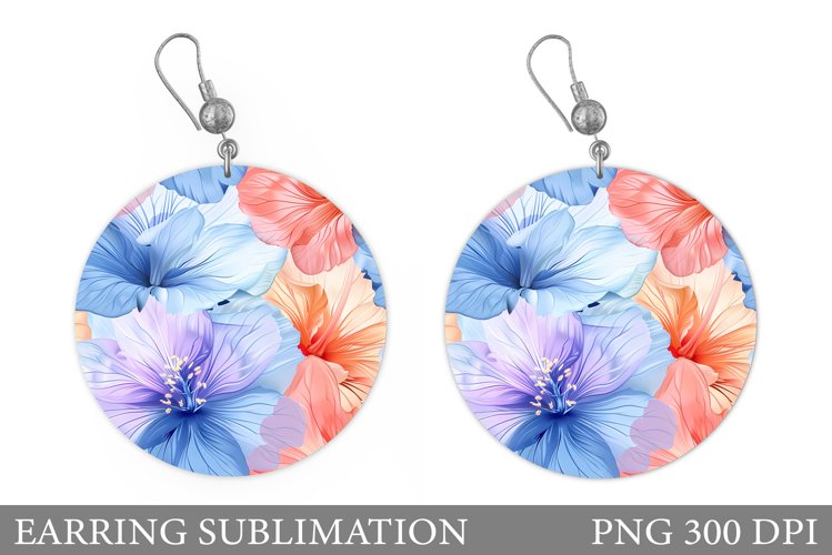 Flowers Earring Sublimation. Flowers Round Earring example image 1