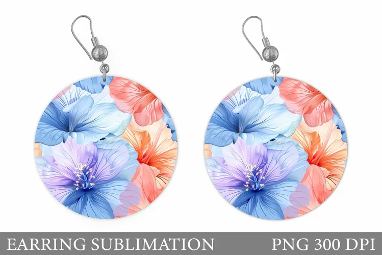 Flowers Earring Sublimation. Flowers Round Earring