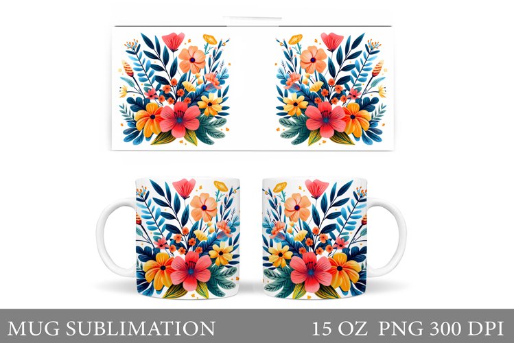 Flowers Mug Sublimation. Floral Mug Wrap Design example image 1