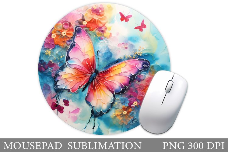 Butterfly Mouse Pad Sublimation. Round Mouse Pad Butterfly example image 1