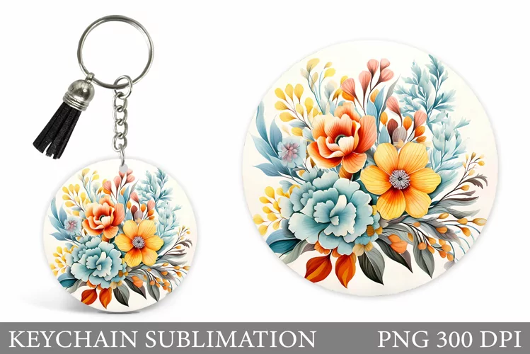 Flowers Keychain Sublimation. Flowers Round Keychain Design