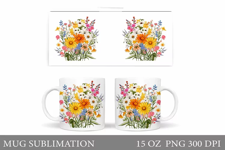 Flowers Mug Sublimation. Wildflowers Mug Design