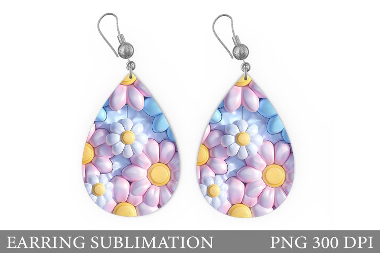 3D Flowers Earring Sublimation. Daisy Flowers Earring Design example image 1