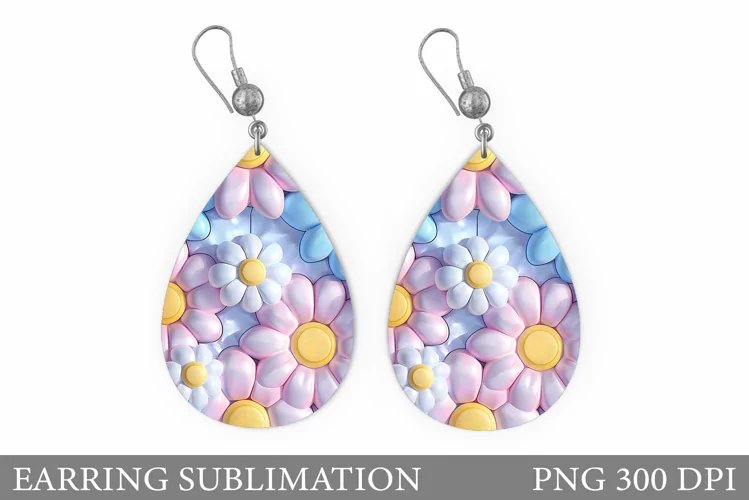 3D Flowers Earring Sublimation. Daisy Flowers Earring Design