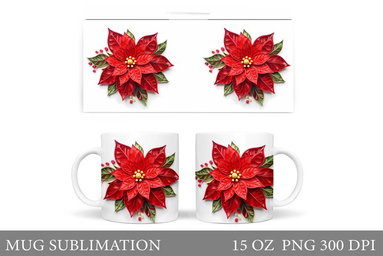Poinsettia Mug Sublimation. Christmas Mug Wrap Design