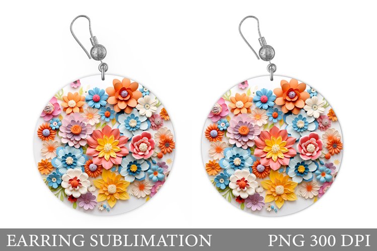 Flowers Earring Sublimation. Flowers Round Earring example image 1