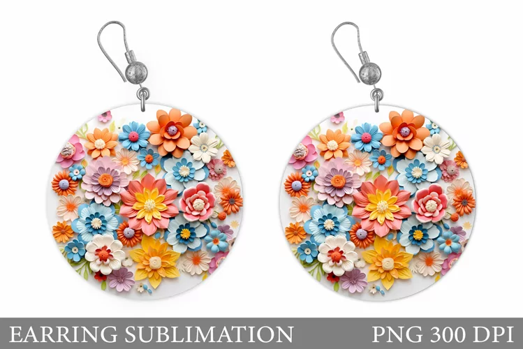 Flowers Earring Sublimation. Flowers Round Earring
