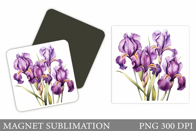 Flowers Magnet Sublimation. Irises Magnet Design