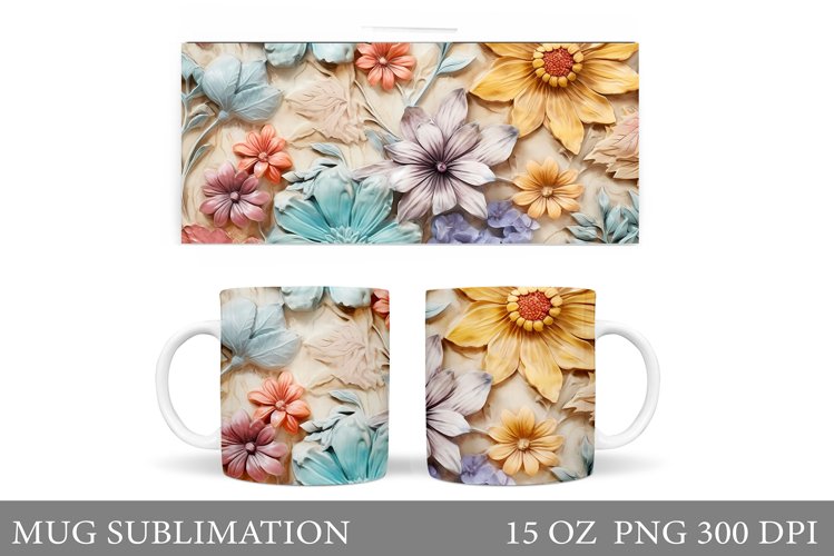 Flowers Mug Wrap Sublimation. 3D Flowers Mug Design