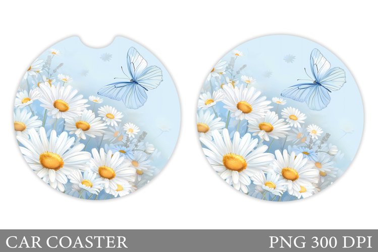 Daisy Flowers Car Coaster. Butterfly Car Coaster Design
