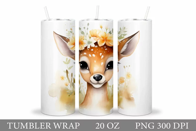 Cute Deer Tumbler. Deer Flowers Tumbler Sublimation
