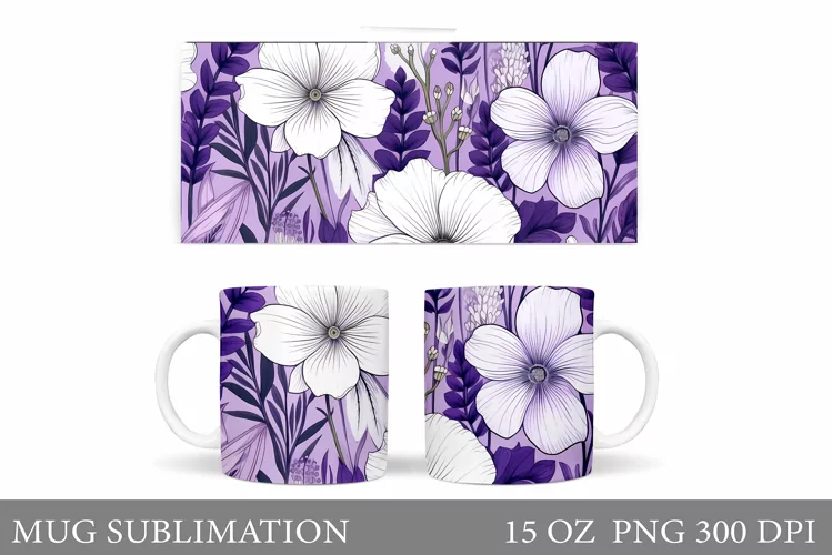 Flowers Mug Sublimation. Floral Mug Wrap Design