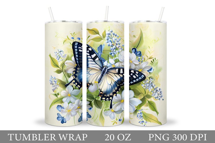 Butterfly Tumbler Sublimation. Flowers Tumbler Wrap Design