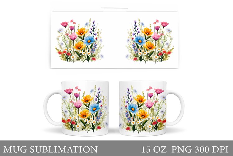 Wildflowers Mug Design. Floral Mug Sublimation