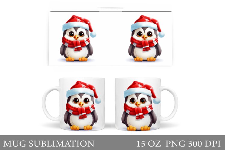 Christmas Penguin Mug. Winter Penguin Mug Sublimation