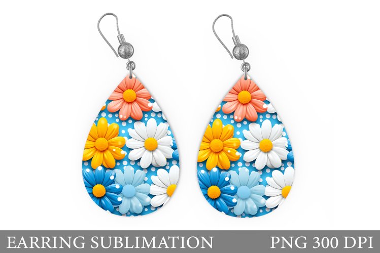 Flowers Earring Sublimation. Daisy Flowers Teardrop Earring