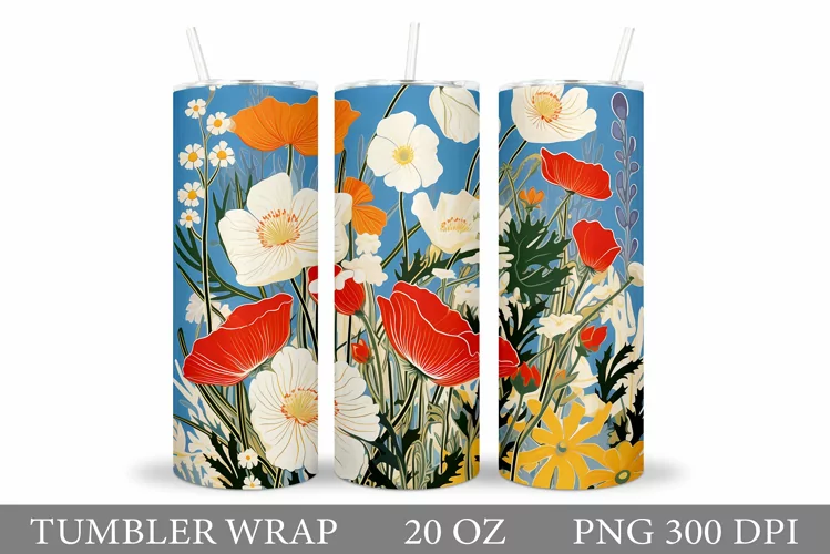 Floral Tumbler Wrap. Flowers Tumbler Sublimation