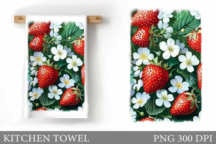 Strawberry Kitchen Towel. Flowers Kitchen Towel Design