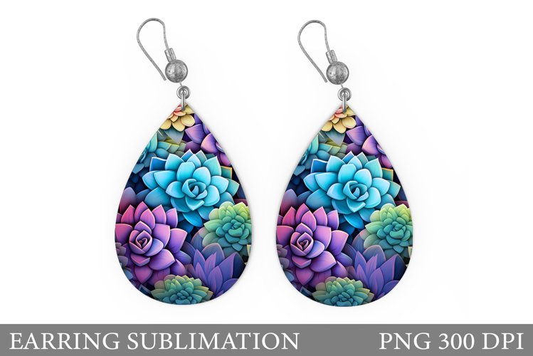 Succulents Earring Design. Flowers Teardrop Earring