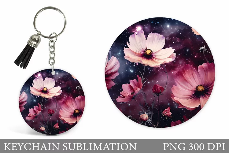 Flowers Keychain Design. Round Keychain Sublimation