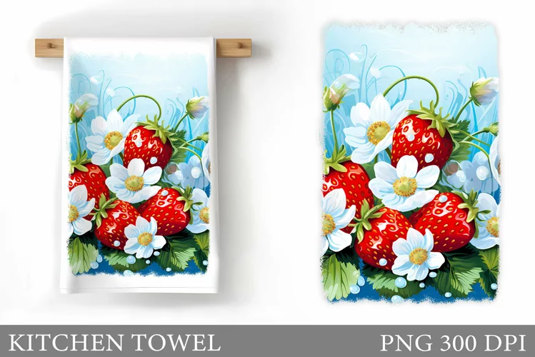 Strawberry Kitchen Towel. Flowers Kitchen Towel Design