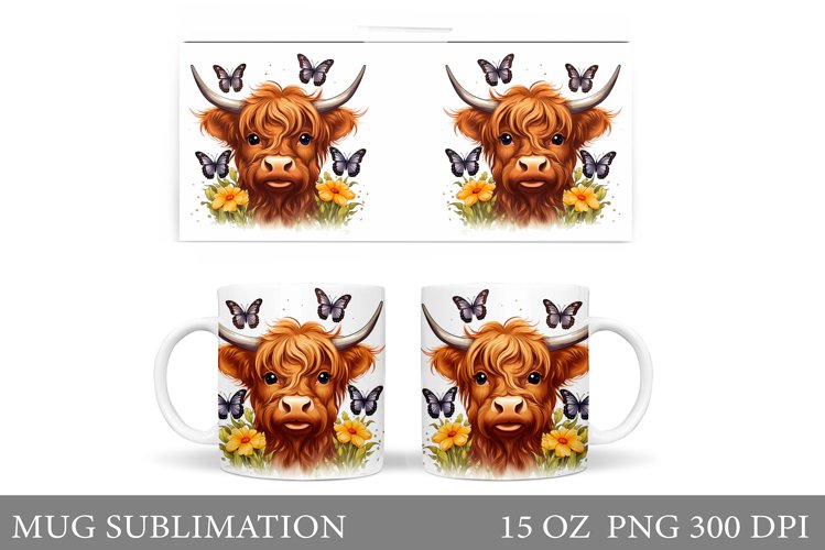 Cute Cow Mug Sublimation. Flowers Mug Wrap Design