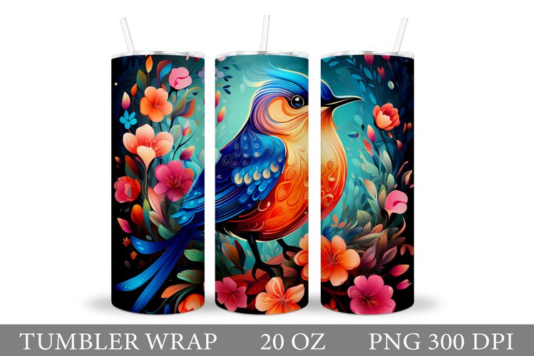 Bird Tumbler Sublimation. Bird Flowers Tumbler Design