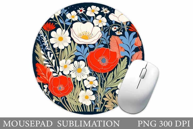 Flowers Mouse Pad Design. Flowers Round Mouse Pad Template