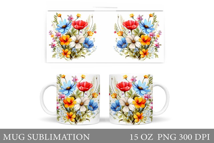 Wildflowers Mug Sublimation. Flowers Mug Wrap Design example image 1