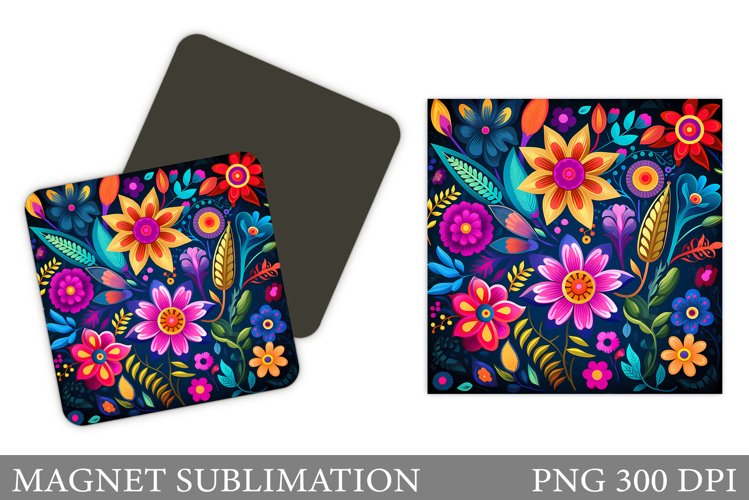 Flowers Magnet Sublimation. Flowers Square Magnet Design example image 1