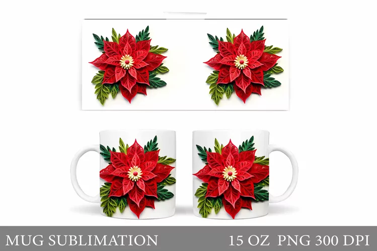 Poinsettia Mug Sublimation. Christmas Mug Design