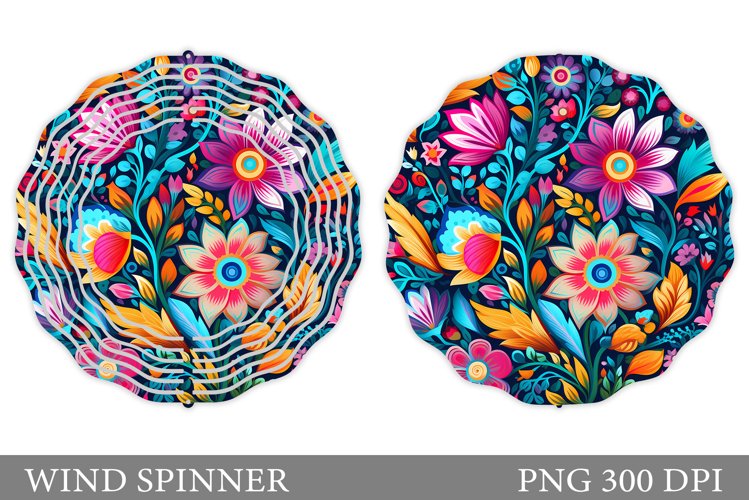 Flowers Wind Spinner Sublimation. Neon Flowers Wind Spinner example image 1