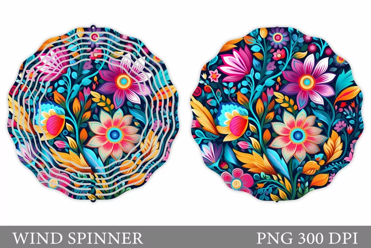 Flowers Wind Spinner Sublimation. Neon Flowers Wind Spinner