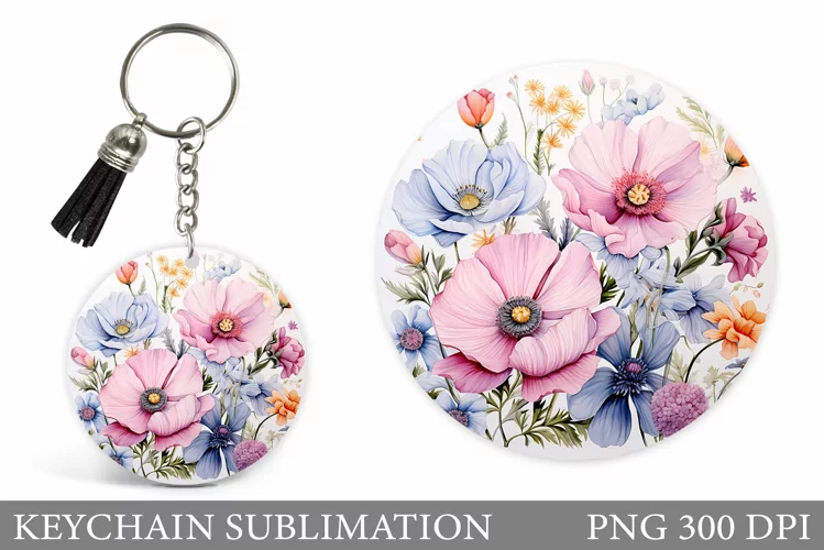 Flowers Keychain Sublimation. Flowers Keychain Design