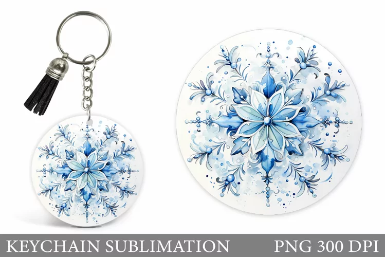 Snowflakes Keychain Design. Watercolor Snowflakes Keychain