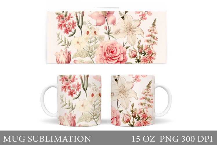Flowers Mug Sublimation. Flowers Mug Wrap Design example image 1