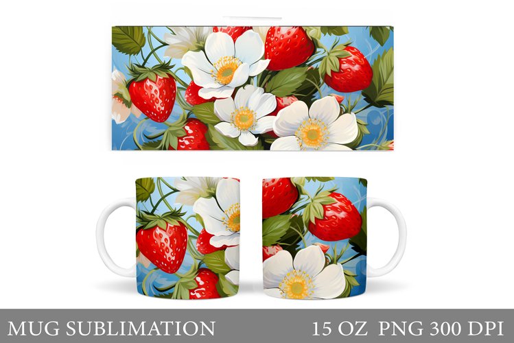 Strawberry Mug Sublimation. Berries Mug Wrap Design