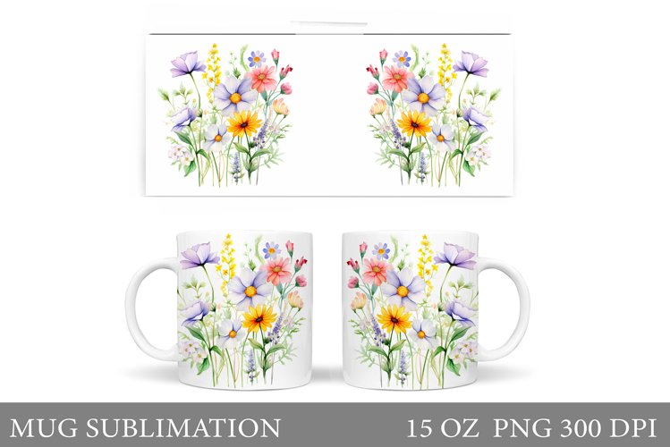 Flowers Mug Wrap Sublimation. Wildflowers Mug Wrap Design