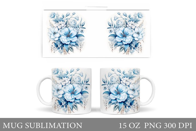 Flowers Mug Wrap Sublimation. Vintage Flowers Mug Design
