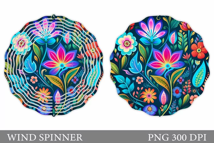 Neon Flowers Wind Spinner. Colorful Flowers Wind Spinner