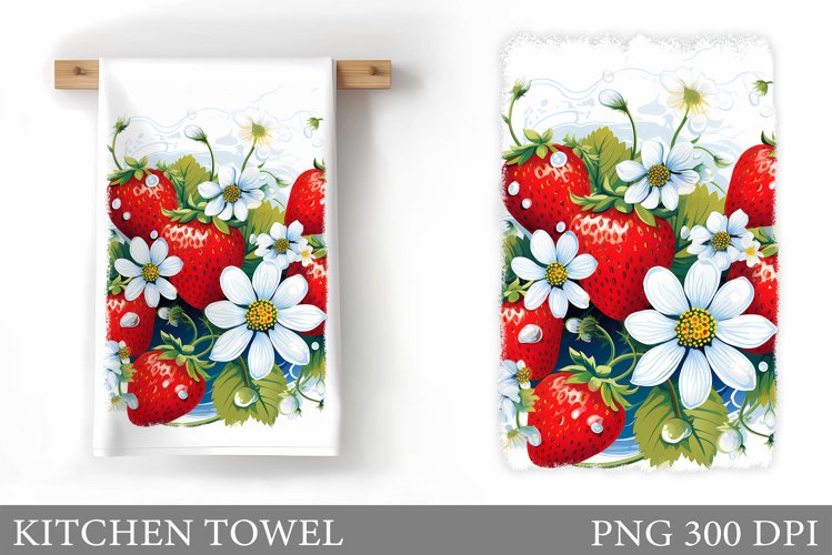 Strawberry Kitchen Towel. Flowers Kitchen Towel Design example image 1