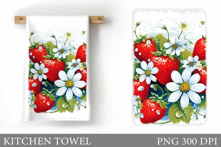 Strawberry Kitchen Towel. Flowers Kitchen Towel Design