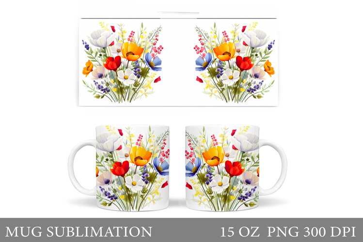 Flowers Mug Sublimation. Floral Mug Wrap Design example image 1