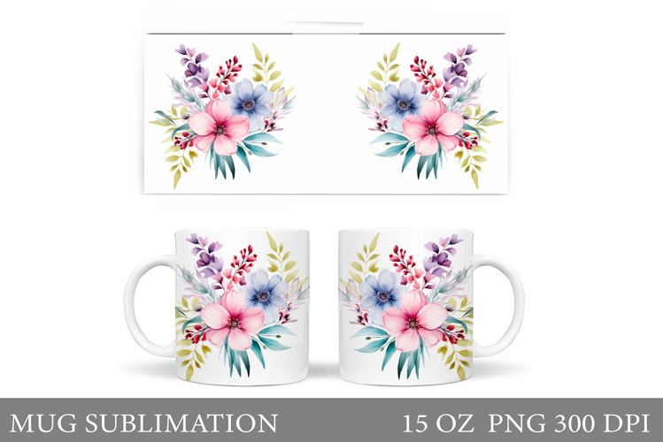 Flowers Mug Sublimation. Floral Mug Wrap Design example image 1