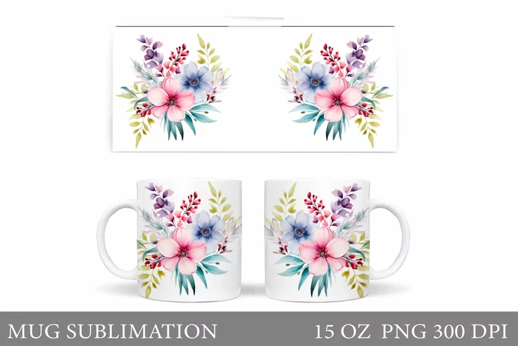 Flowers Mug Sublimation. Floral Mug Wrap Design