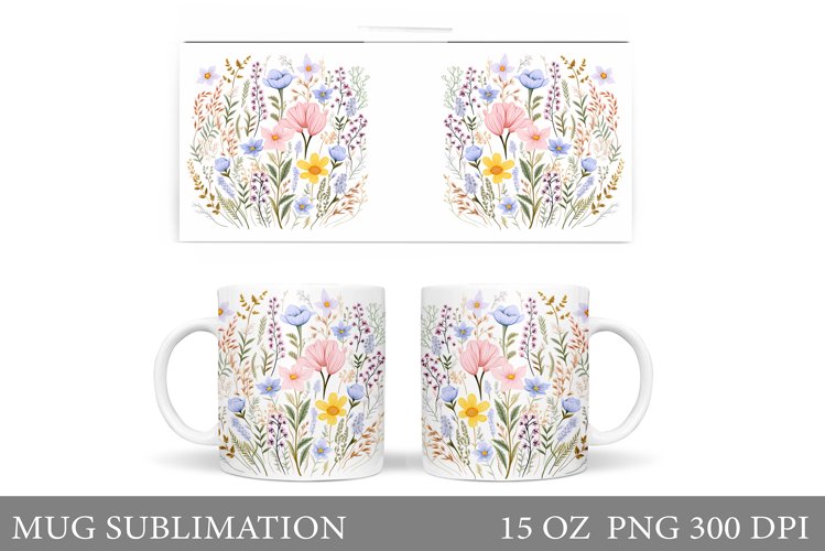 Flowers Mug Sublimation. Wildflowers Mug Design example image 1