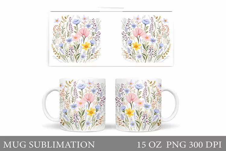Flowers Mug Sublimation. Wildflowers Mug Design